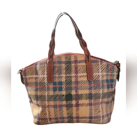 EUC Dooney & Bourke Plaid Designer Tote Bag - Brown and Tan - Picture 3 of 9